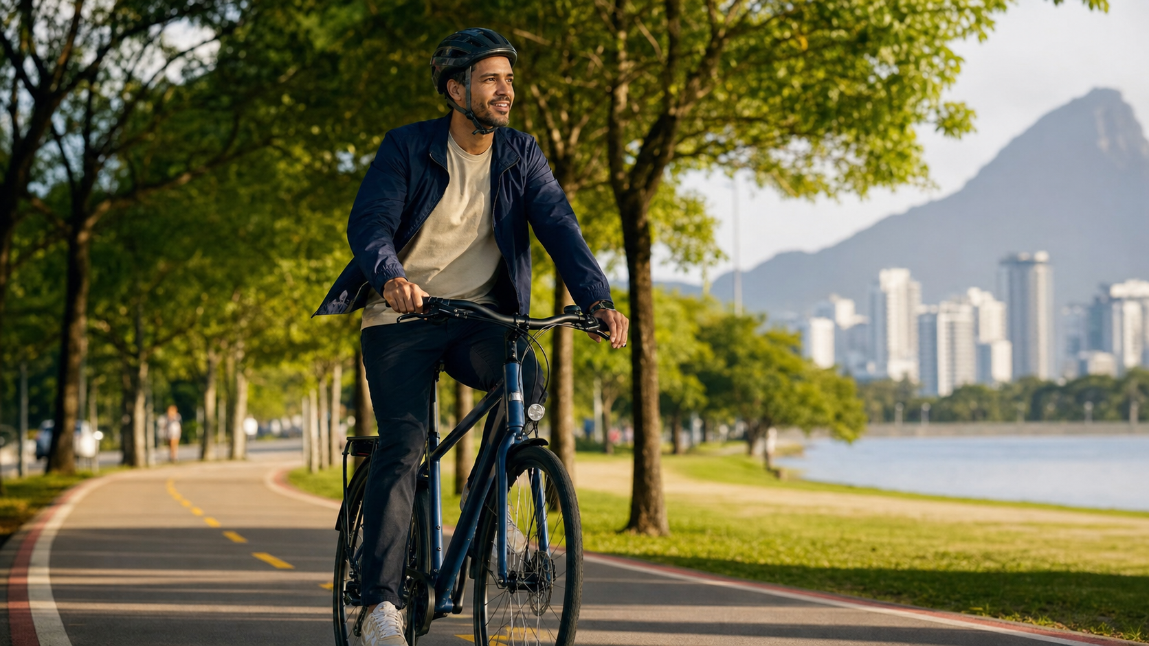 Ciclista em uma ciclovia