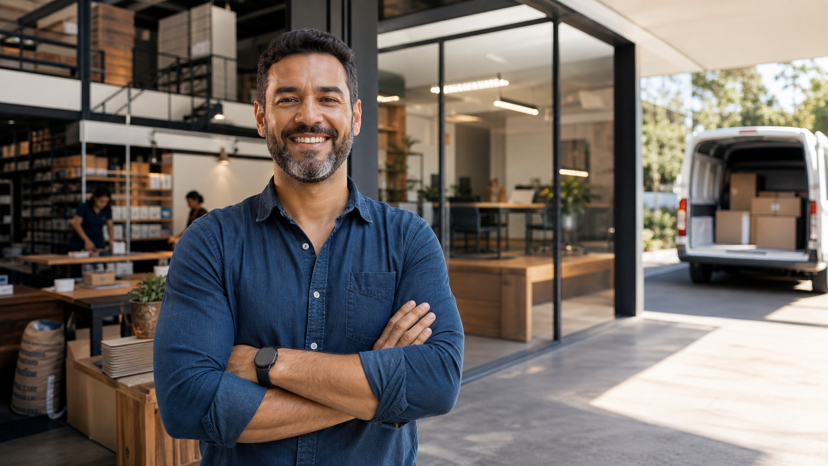 Empresário em seu estabelecimento comercial
