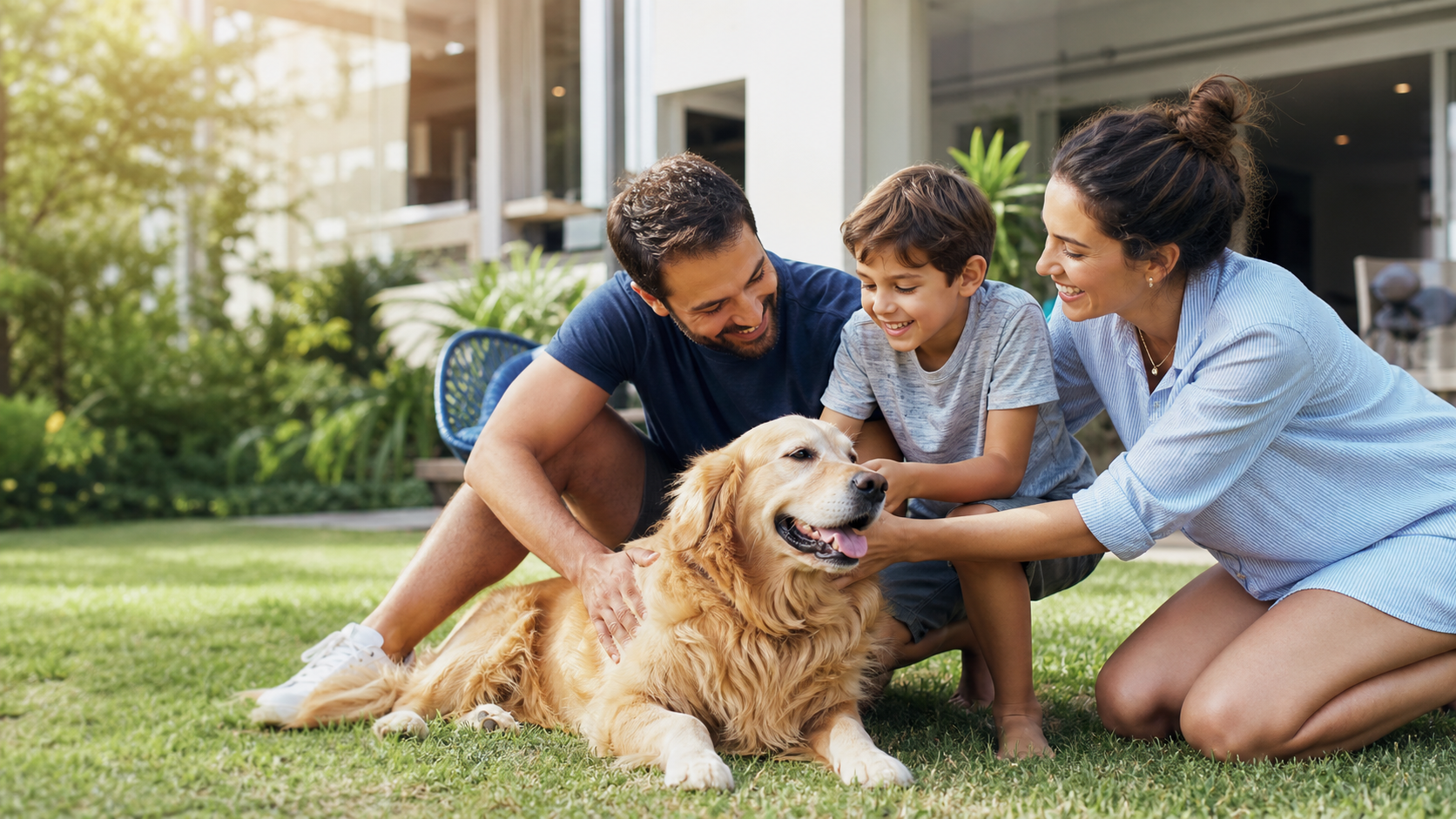 Família brincando com seu cachorro
